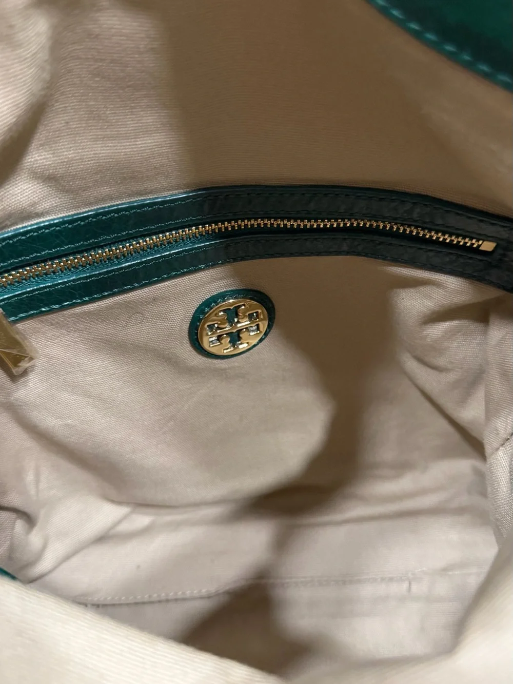 Tory Burch Emerald Green Leather Fold-Over Crossbody with Logo